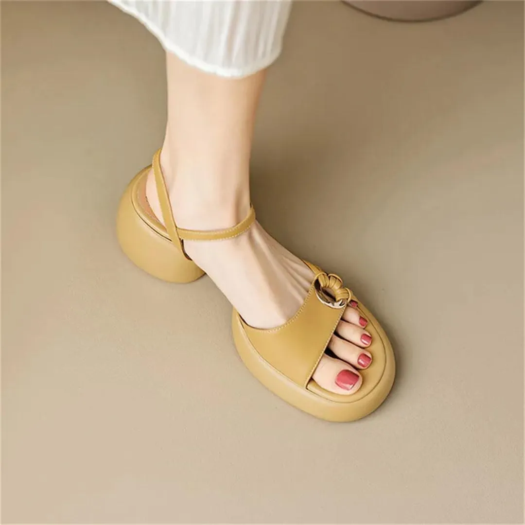 Women Sandals Round Toe Chunky Heel Platform Buckle Strap Casual Open Side Vamp Front & Rear Strap Fashion Sandals