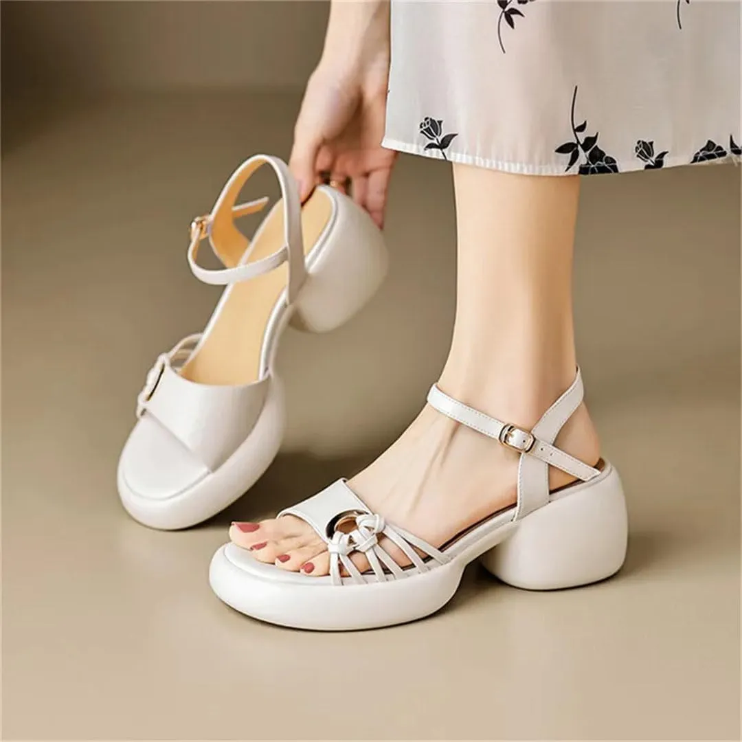 Women Sandals Round Toe Chunky Heel Platform Buckle Strap Casual Open Side Vamp Front & Rear Strap Fashion Sandals