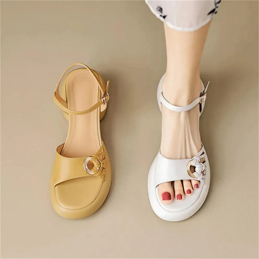 Women Sandals Round Toe Chunky Heel Platform Buckle Strap Casual Open Side Vamp Front & Rear Strap Fashion Sandals
