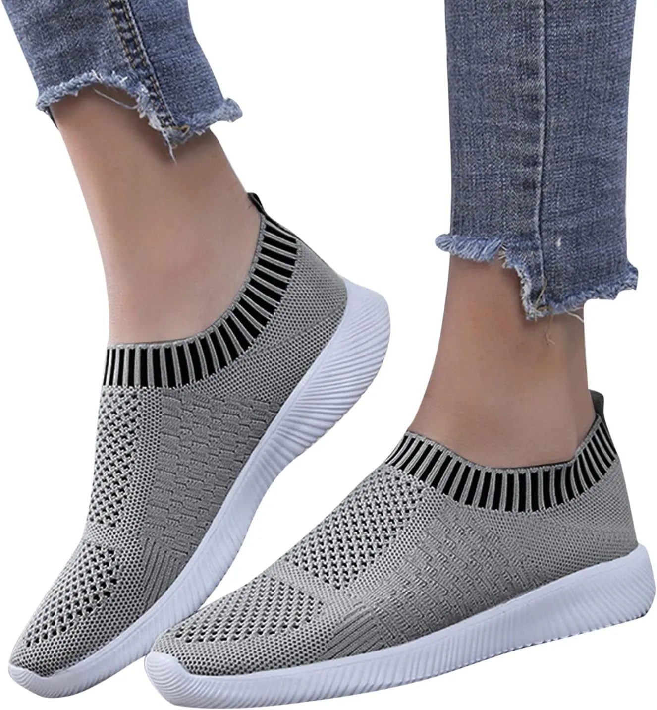 Women Slip On Sneakers Lightweight Walking Shoes Breathable Mesh Casual Comfortable Flats Non Slip Loafers