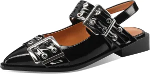 Women‘s Adjustable Buckle Flats Comfortable Slingback Sandals Pointed Toe Feminine Buckle Ballerinas