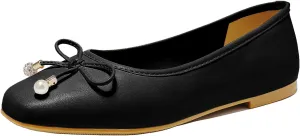 Women's Ballet Flats with Bow Knot & Sparkle Balls Ultra Soft Sole Round Toe Work Travel Casual Outfits Shoes