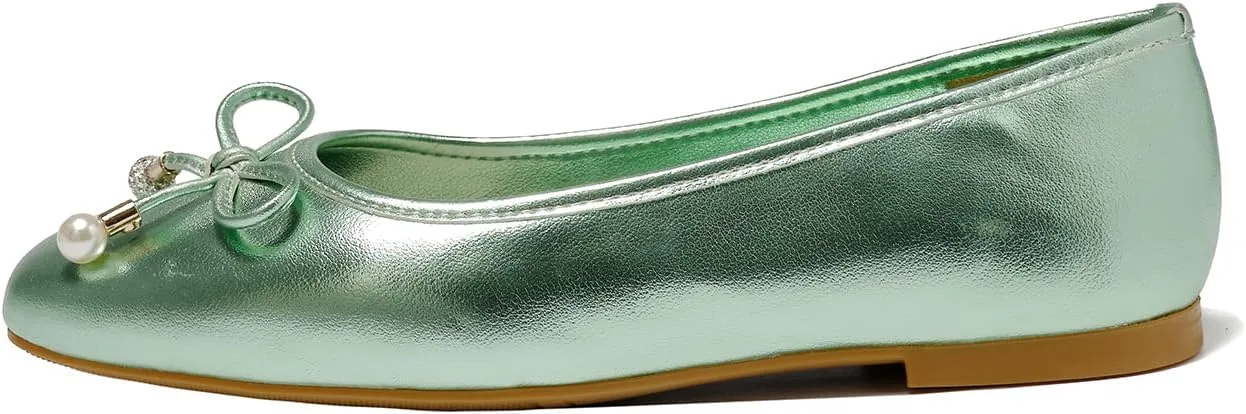 Women's Ballet Flats with Bow Knot & Sparkle Balls Ultra Soft Sole Round Toe Work Travel Casual Outfits Shoes