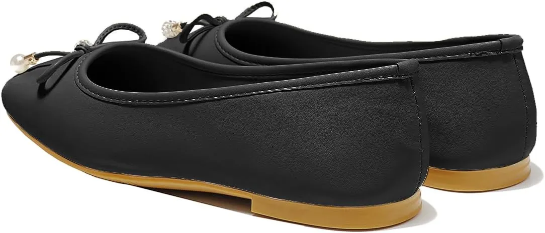 Women's Ballet Flats with Bow Knot & Sparkle Balls Ultra Soft Sole Round Toe Work Travel Casual Outfits Shoes