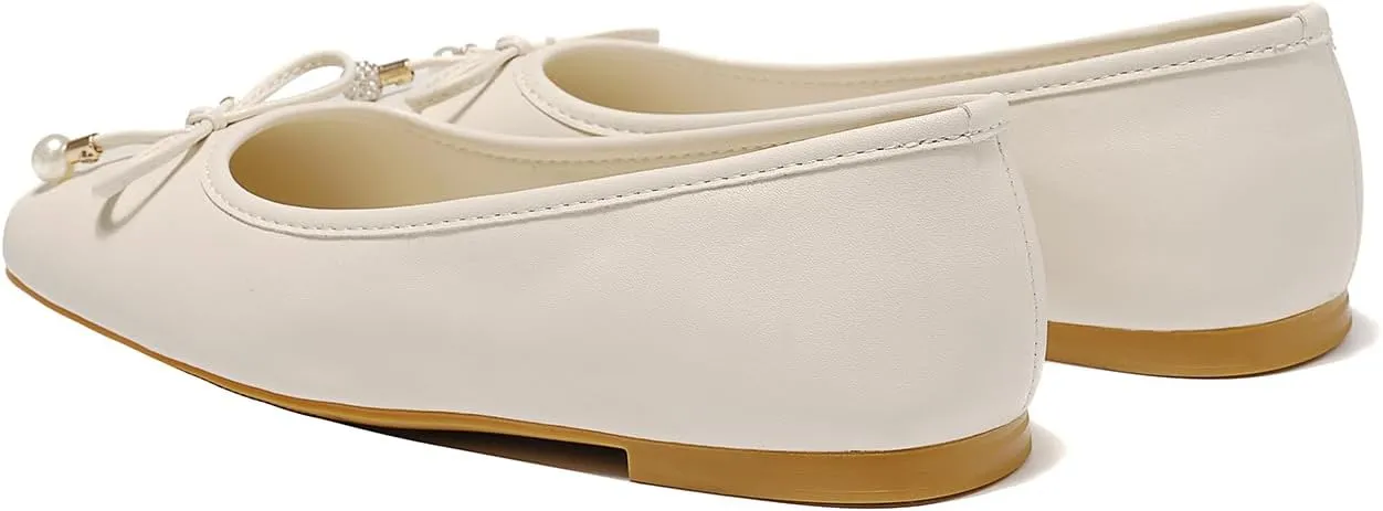 Women's Ballet Flats with Bow Knot & Sparkle Balls Ultra Soft Sole Round Toe Work Travel Casual Outfits Shoes