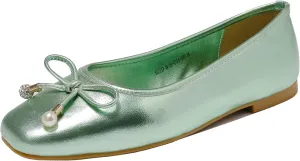 Women's Ballet Flats with Bow Knot & Sparkle Balls Ultra Soft Sole Round Toe Work Travel Casual Outfits Shoes