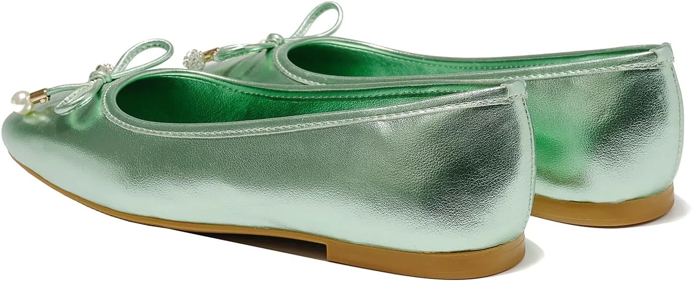 Women's Ballet Flats with Bow Knot & Sparkle Balls Ultra Soft Sole Round Toe Work Travel Casual Outfits Shoes