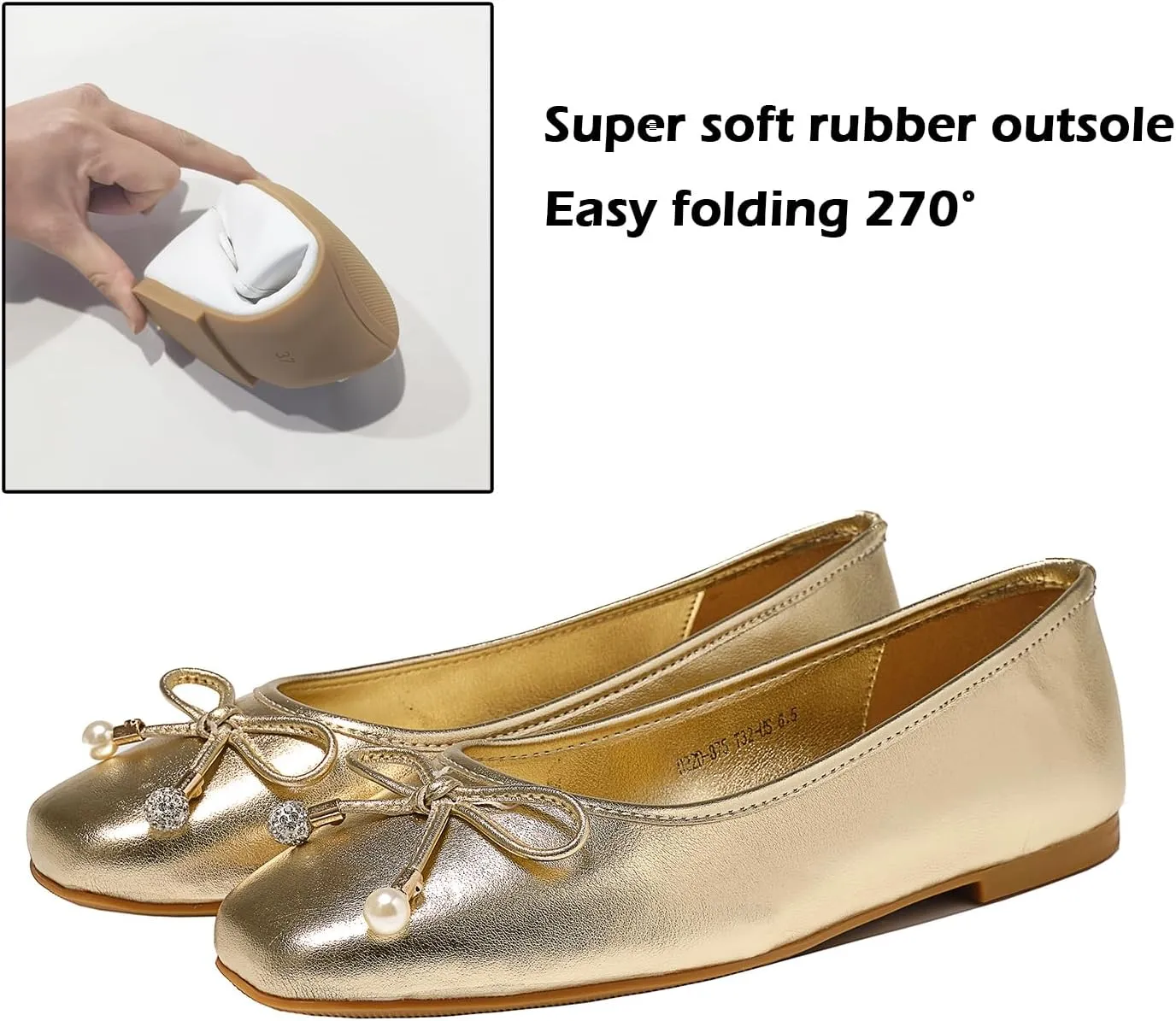 Women's Ballet Flats with Bow Knot & Sparkle Balls Ultra Soft Sole Round Toe Work Travel Casual Outfits Shoes