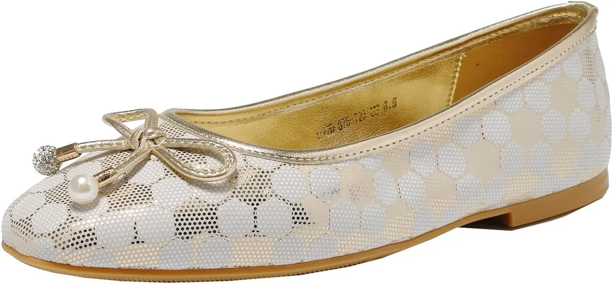 Women's Ballet Flats with Bow Knot & Sparkle Balls Ultra Soft Sole Round Toe Work Travel Casual Outfits Shoes