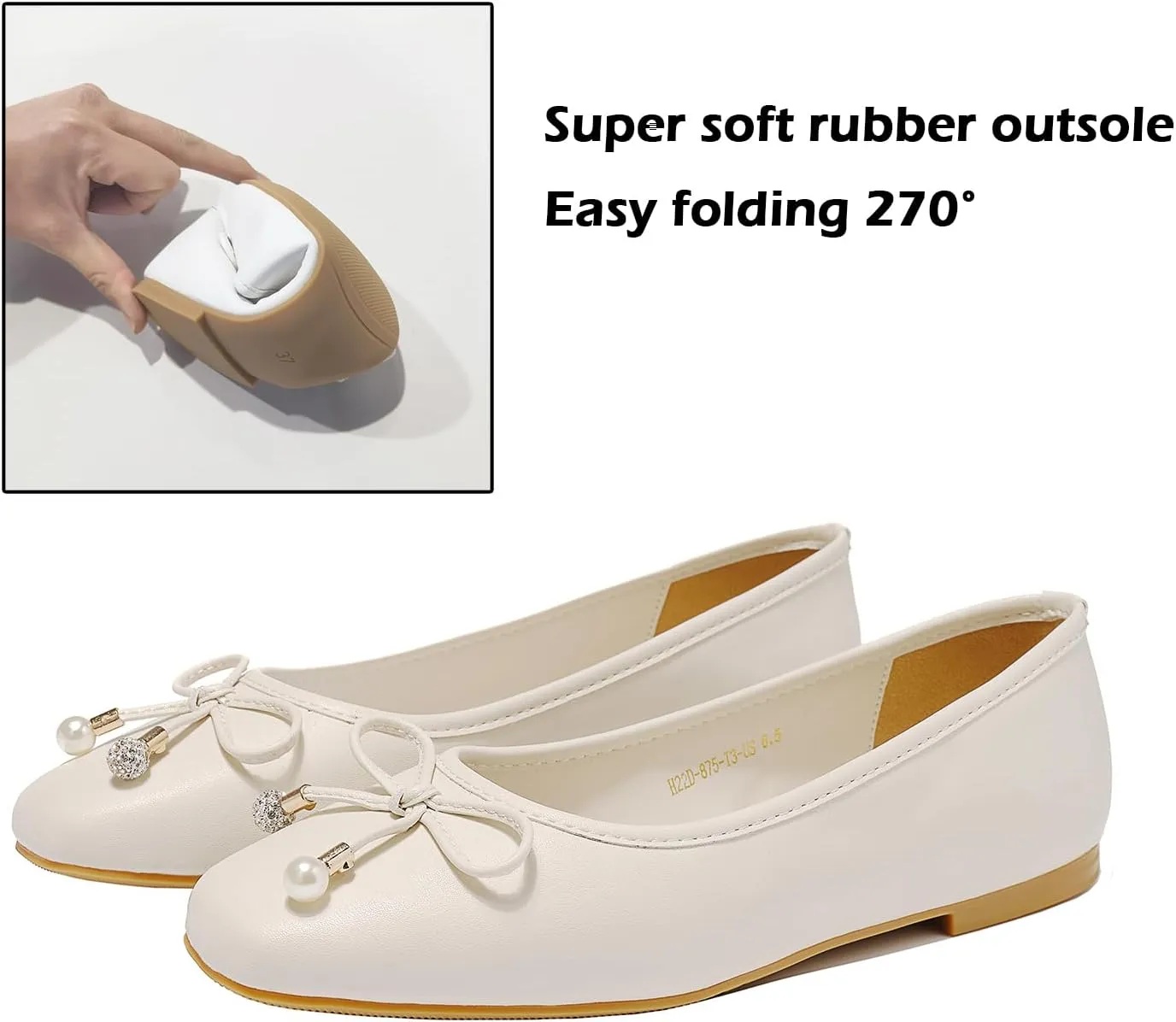 Women's Ballet Flats with Bow Knot & Sparkle Balls Ultra Soft Sole Round Toe Work Travel Casual Outfits Shoes