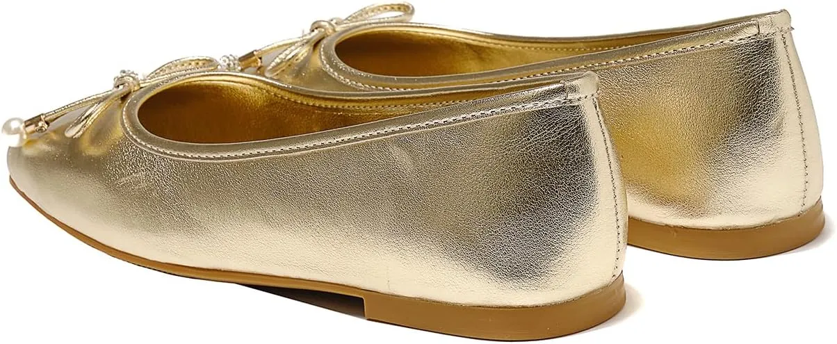 Women's Ballet Flats with Bow Knot & Sparkle Balls Ultra Soft Sole Round Toe Work Travel Casual Outfits Shoes