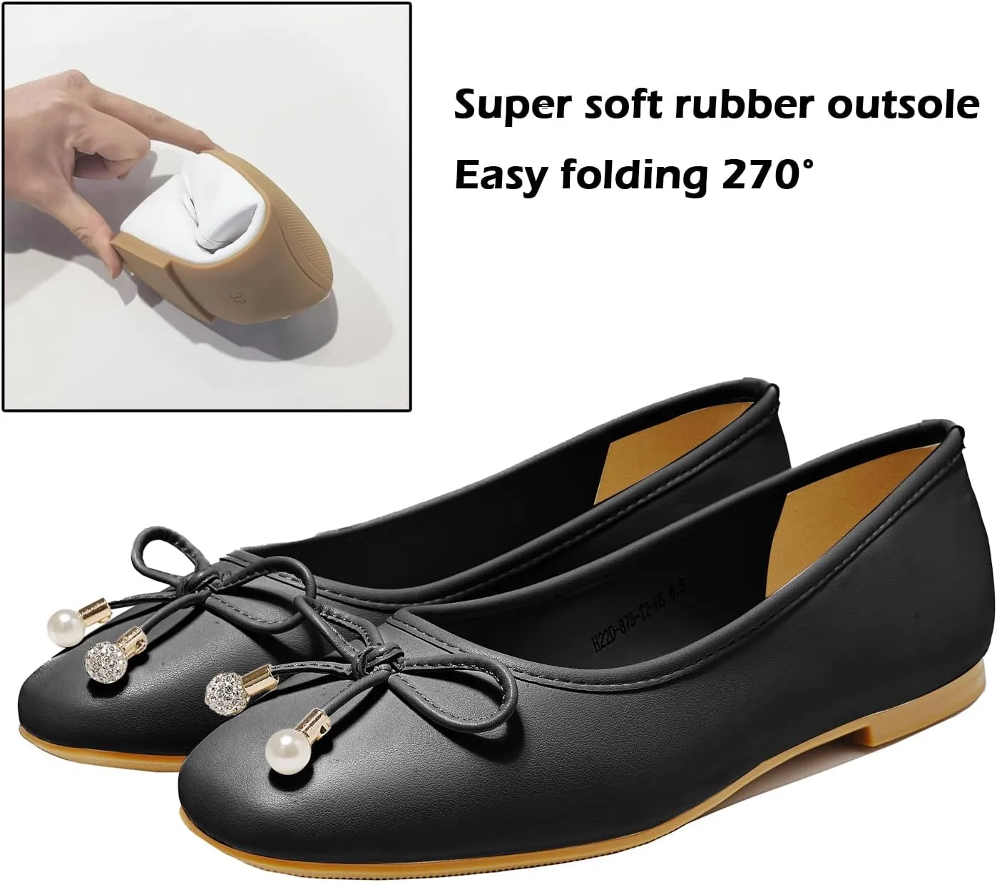 Women's Ballet Flats with Bow Knot & Sparkle Balls Ultra Soft Sole Round Toe Work Travel Casual Outfits Shoes