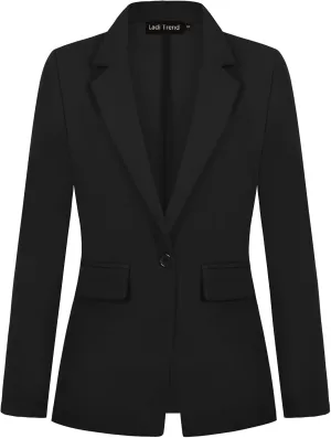 Womens Blazer One Button Jacket Suits Notched Lapel Casual Work Office Long Sleeve Blazer with Pockets