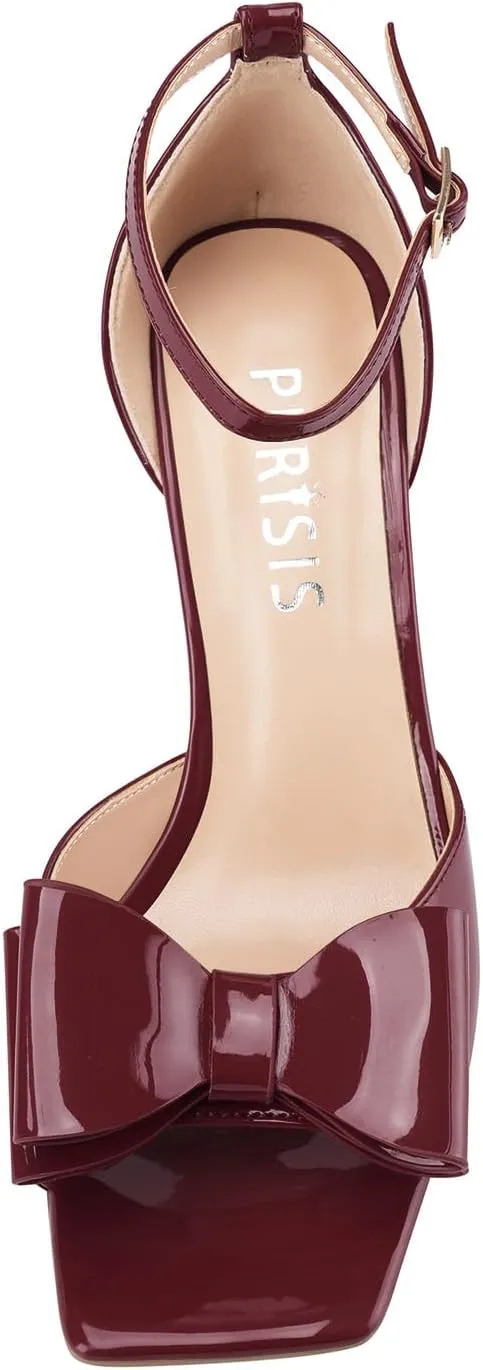 Women's Bow Heels Open Square Toe Wedge Sandals Summer Wedges Shoes with Ankle Strap Buckle Comfortable Dressy Female Shoes for Ladies