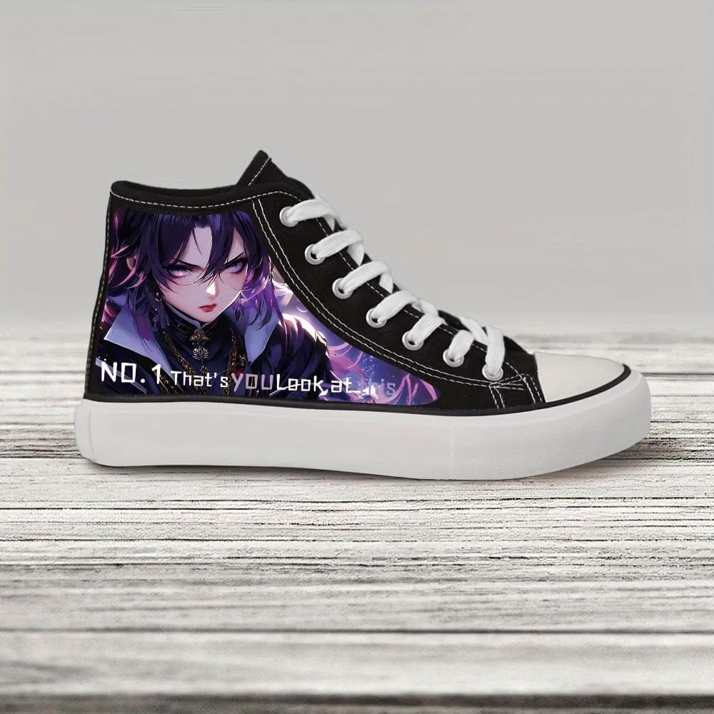 Women's Cartoon Theme Sneakers,Fashion Casual Lace Up Lightweight Soft Sole Walking Slip On Shoes,High Top Edgy Canvas Shoes
