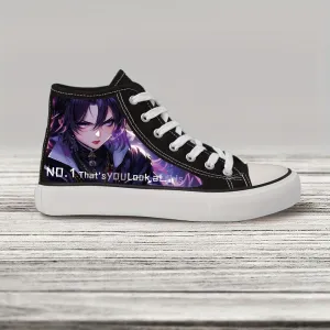 Women's Cartoon Theme Sneakers,Fashion Casual Lace Up Lightweight Soft Sole Walking Slip On Shoes,High Top Edgy Canvas Shoes