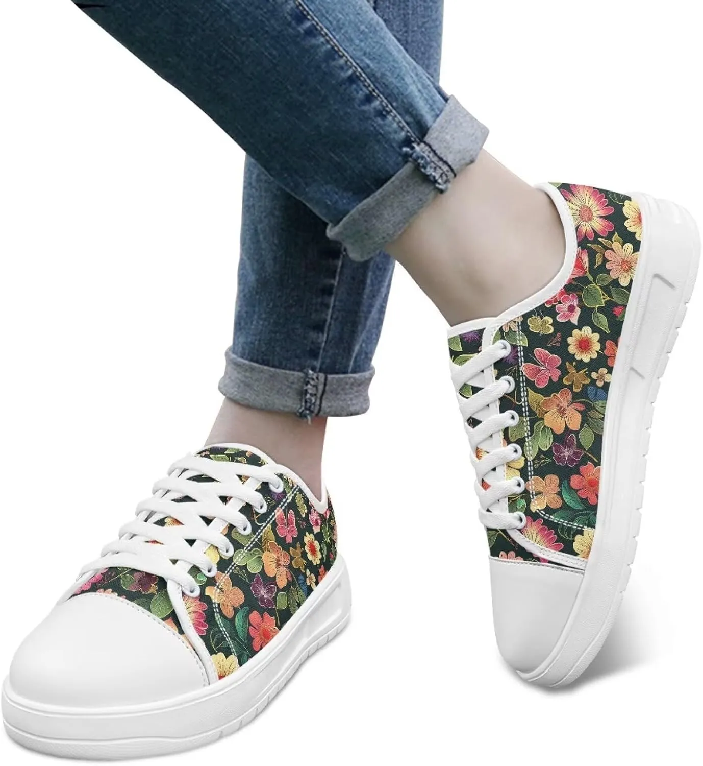 Womens Casual Sneakers Flower Shoes for Women Lightweight & Comfort Canvas Shoes