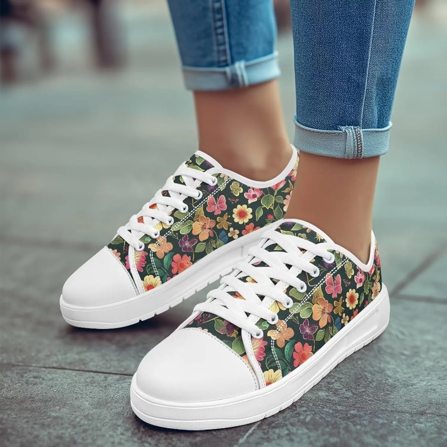 Womens Casual Sneakers Flower Shoes for Women Lightweight & Comfort Canvas Shoes