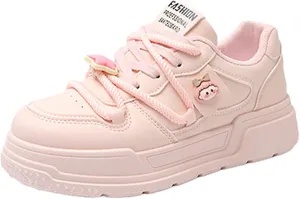 Women's Chunky Platform Sneakers with Star Charm Preppy Skate Shoes Thick Cushioned Sole Lace-Up for Walking Casual Wear