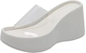 Women's Clear Strap Wedges Platform Sandals Classic Fish Mouth Memory Foam Slip-On Height Increase Slides Sandals Summer Casual Beach Walking Slippers