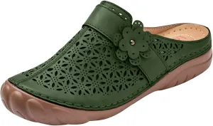 Womens Clogs Summer Flower Hollow Platform Sandals Vintage Soft Comfortable Casual Slip-on Slipper Lightweight Non-Slip Beach Shoes Flip Flops