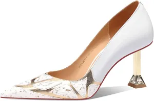 Womens Closed Pointed Toe High Heel Pumps Sandals High Heels Ladies Beach Party Dress Shoes Womens Pumps 7 cm Heeled,White,39 EU/7 US