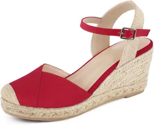 Women's Closed Toe Platform Sandals Summer Buckle Ankle Strap Espadrilles Wedge Sandals
