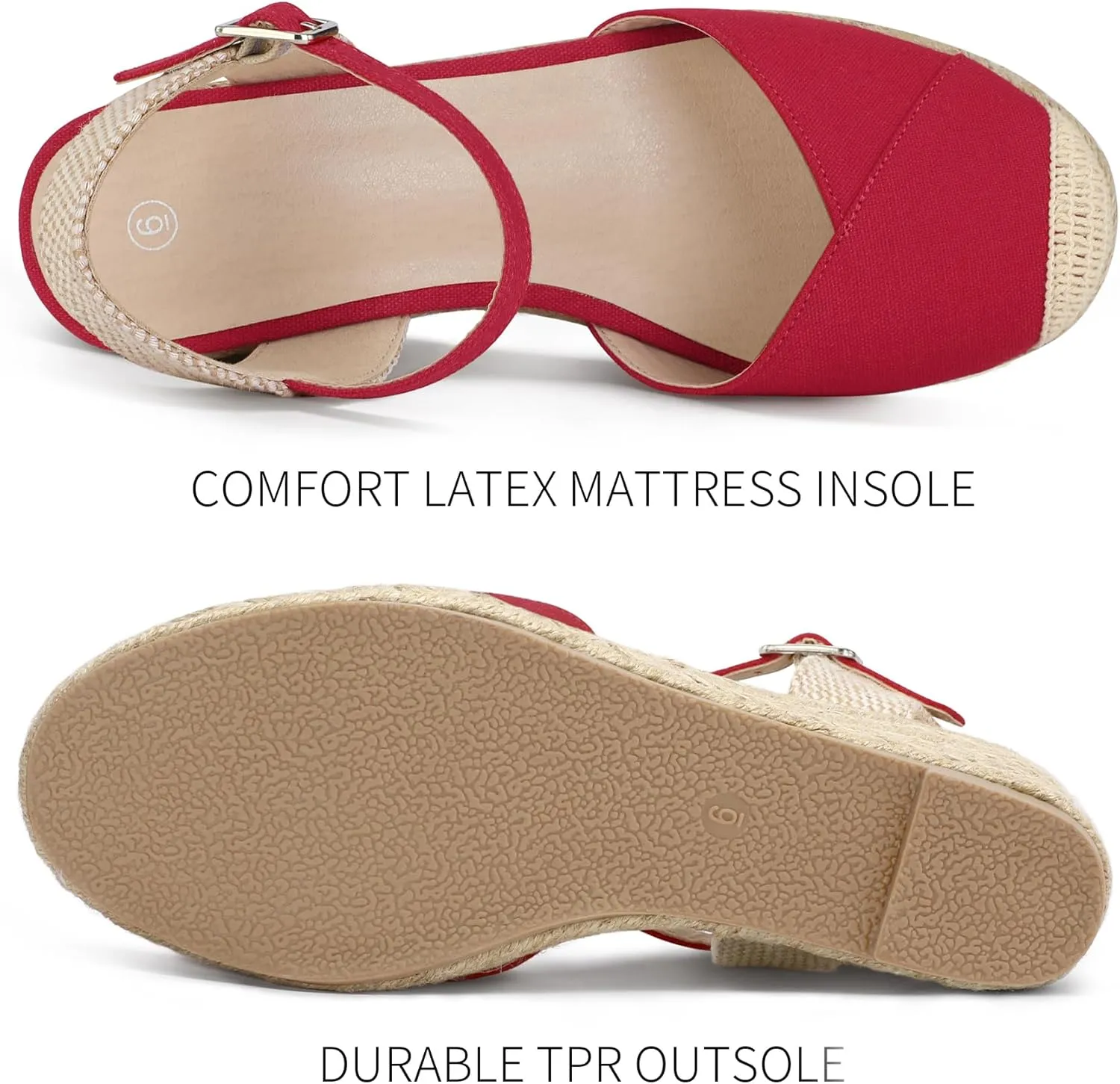 Women's Closed Toe Platform Sandals Summer Buckle Ankle Strap Espadrilles Wedge Sandals