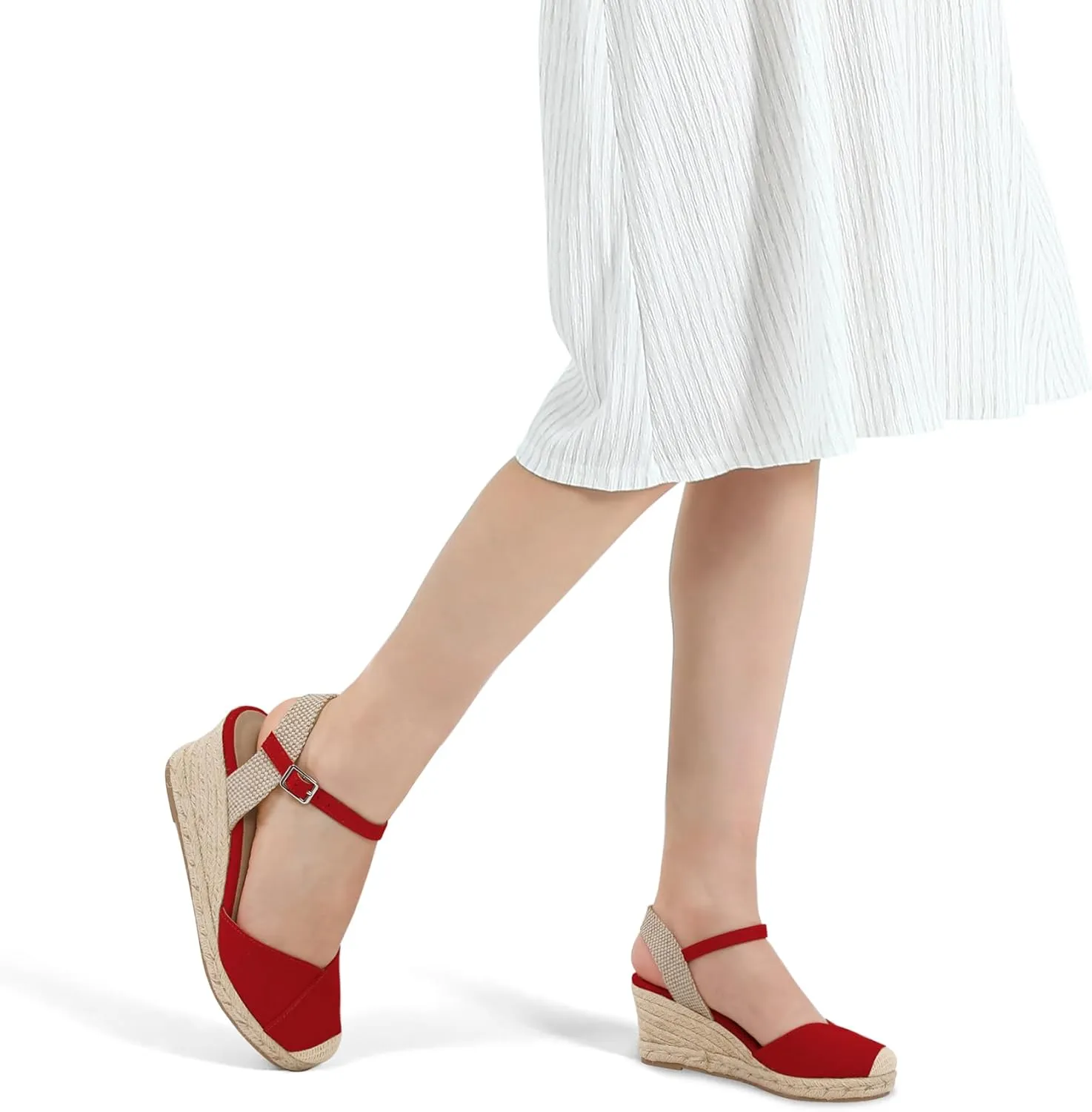 Women's Closed Toe Platform Sandals Summer Buckle Ankle Strap Espadrilles Wedge Sandals