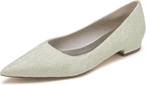Women's Closed Toe Wedding Flats Satin Lace Bridal Shoes Comfortable Evening Prom Party Dress Slip-on Sandals