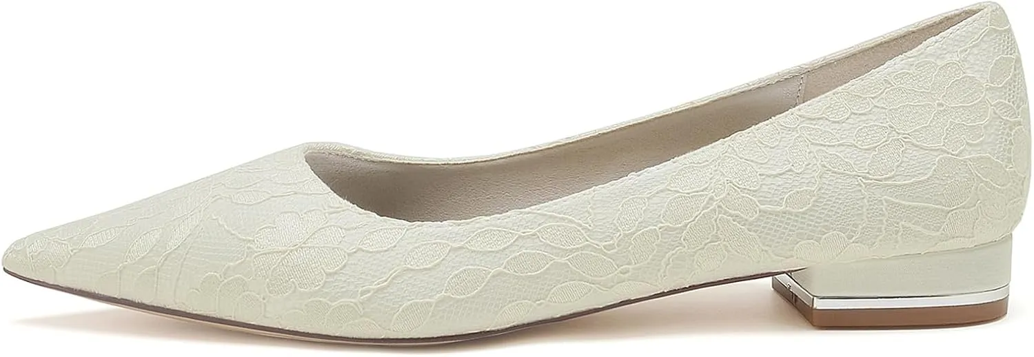 Women's Closed Toe Wedding Flats Satin Lace Bridal Shoes Comfortable Evening Prom Party Dress Slip-on Sandals