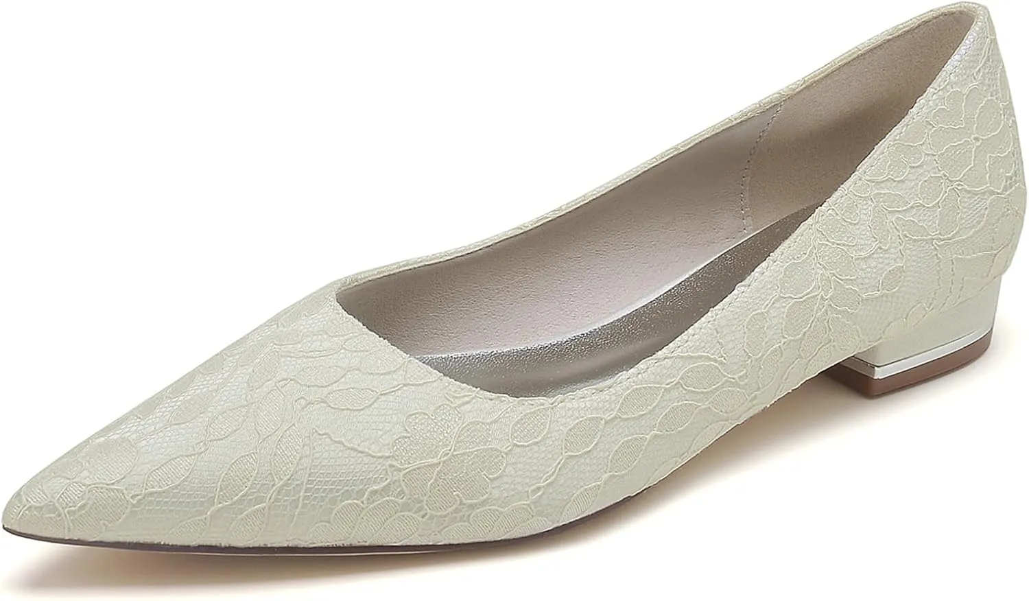 Women's Closed Toe Wedding Flats Satin Lace Bridal Shoes Comfortable Evening Prom Party Dress Slip-on Sandals