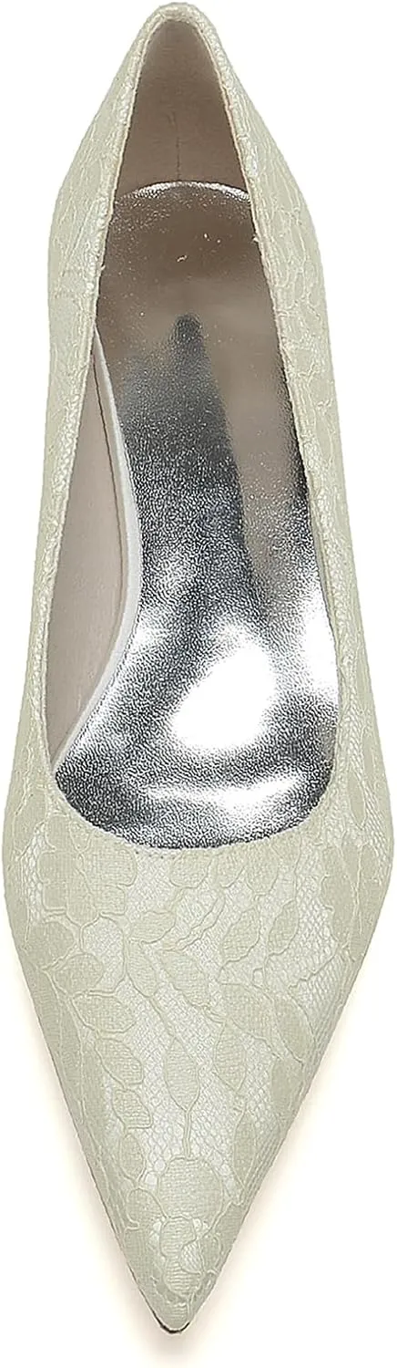 Women's Closed Toe Wedding Flats Satin Lace Bridal Shoes Comfortable Evening Prom Party Dress Slip-on Sandals