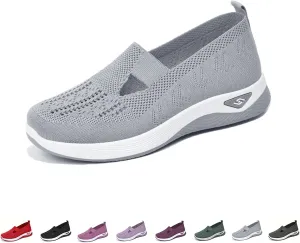 Women's Comfortable Breathable Knitted Sneakers, Outdoor Woven Cut-Out Orthopedic Soft Arch Support Walking Shoes for Women, Slip-On