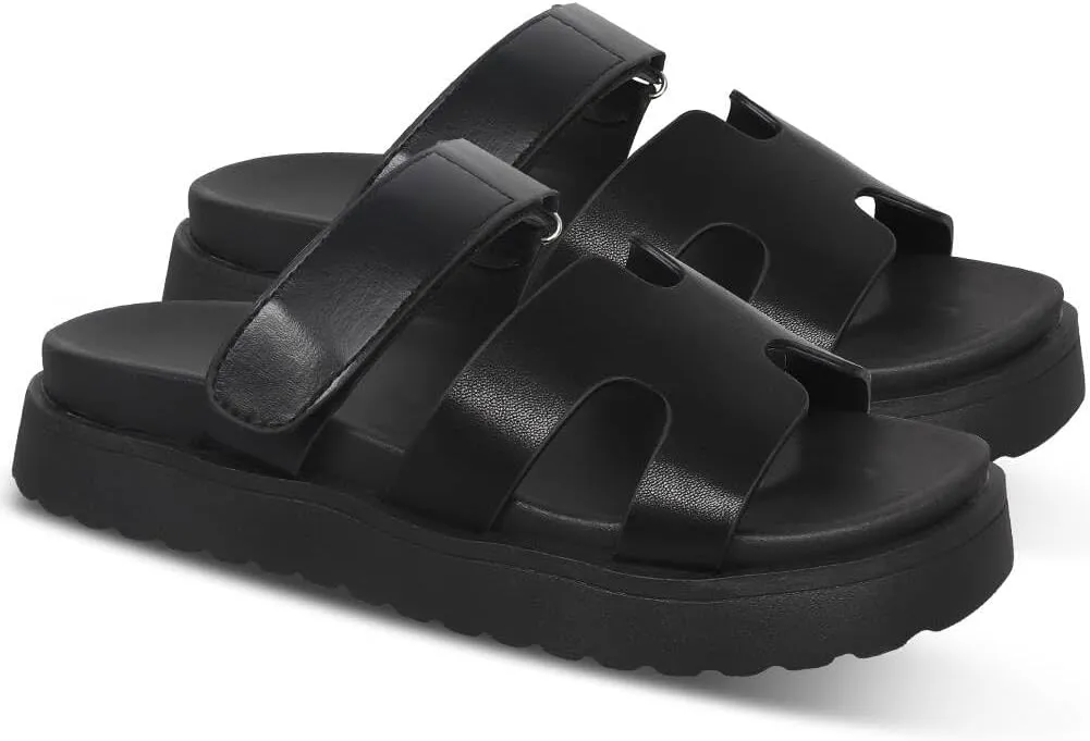 Womens Fashion Platform Sandals Comfy for Woman Slip On Thick Sole Slide Sandals Open Toe Non Slip ummer Flats Shoes Beach Sandals