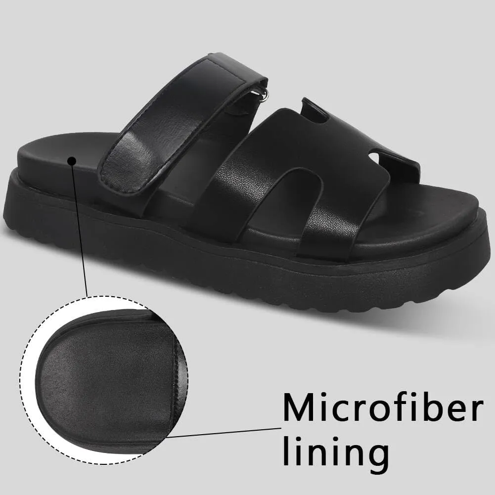 Womens Fashion Platform Sandals Comfy for Woman Slip On Thick Sole Slide Sandals Open Toe Non Slip ummer Flats Shoes Beach Sandals