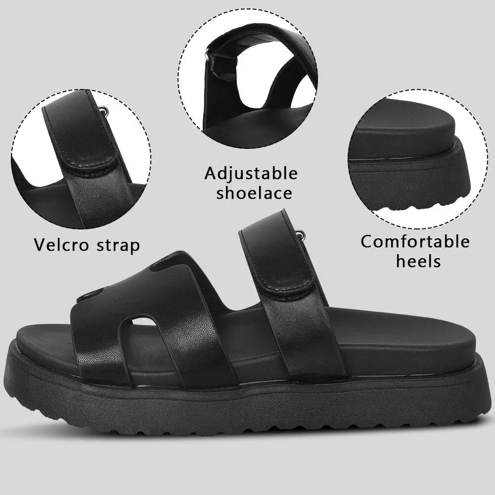 Womens Fashion Platform Sandals Comfy for Woman Slip On Thick Sole Slide Sandals Open Toe Non Slip ummer Flats Shoes Beach Sandals