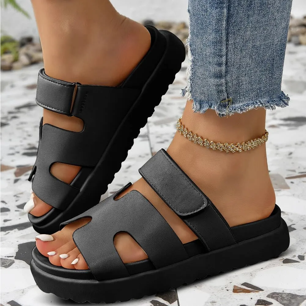 Womens Fashion Platform Sandals Comfy for Woman Slip On Thick Sole Slide Sandals Open Toe Non Slip ummer Flats Shoes Beach Sandals