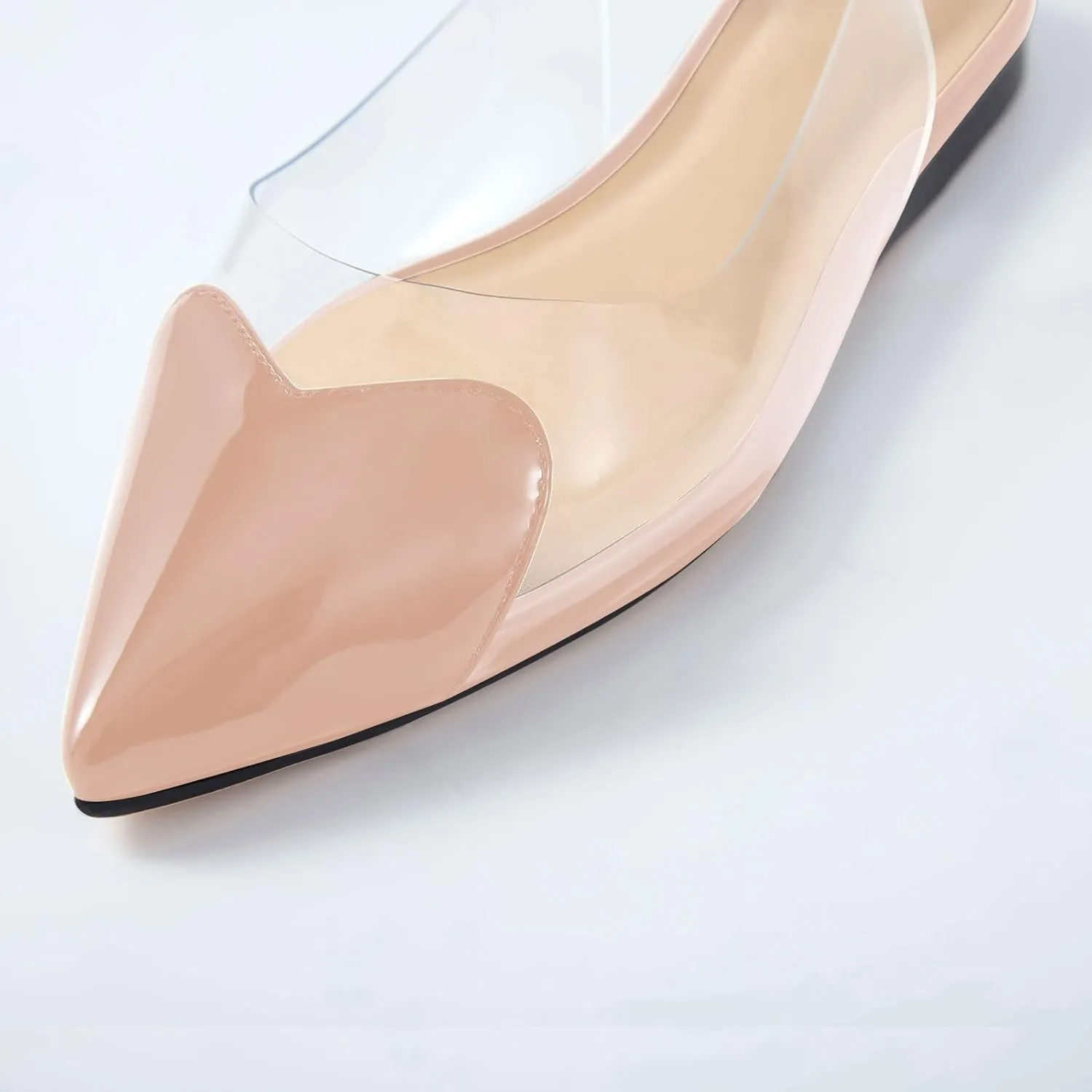 Women's Fashion Pointed Toe Heart Transparent PVC Slingback Flat Shoes Comfort Slip On Cap Toe Clear Ballet Flats Work Wedding Dress Flat Shoes for Women