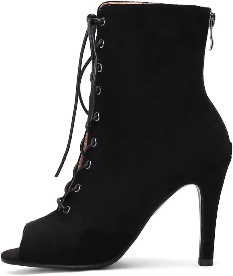 Women's Fashion Sexy Peep Toe High Heels Dressy Ankle Booties Lace Up Zip Dance Stilettos Heeled Sandals