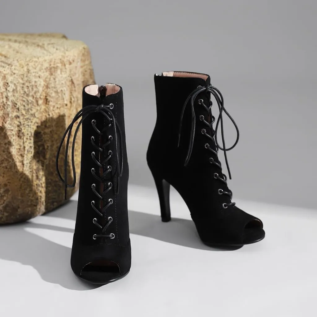 Women's Fashion Sexy Peep Toe High Heels Dressy Ankle Booties Lace Up Zip Dance Stilettos Heeled Sandals
