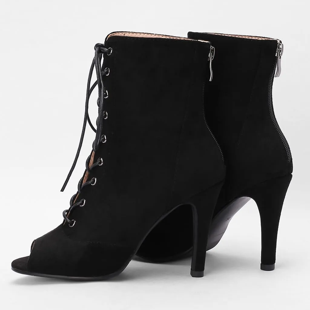 Women's Fashion Sexy Peep Toe High Heels Dressy Ankle Booties Lace Up Zip Dance Stilettos Heeled Sandals
