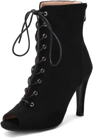 Women's Fashion Sexy Peep Toe High Heels Dressy Ankle Booties Lace Up Zip Dance Stilettos Heeled Sandals