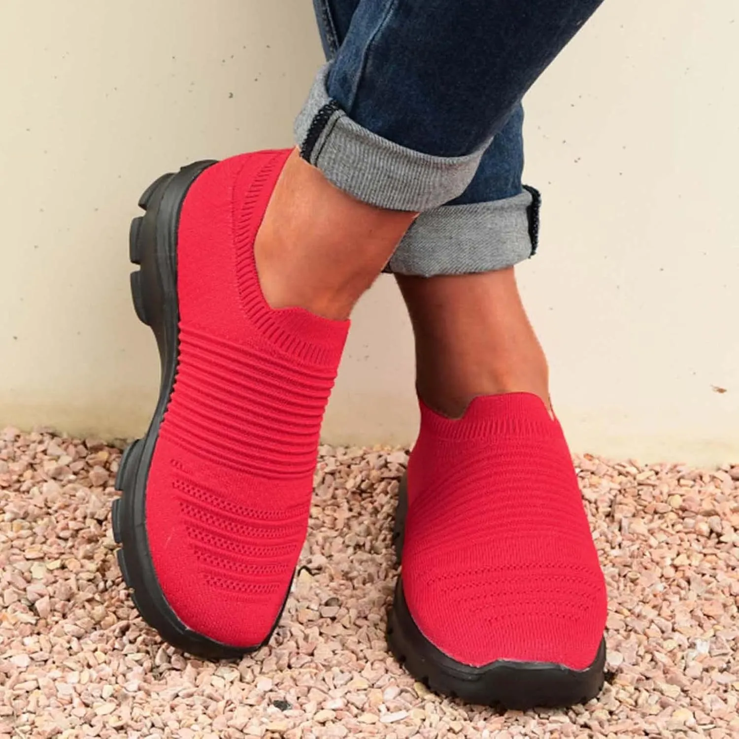 Womens Flat Slip On Sneakers Casual Walking Shoes Lightweight Canvas Comfortable Elastic Non Slip Loafers