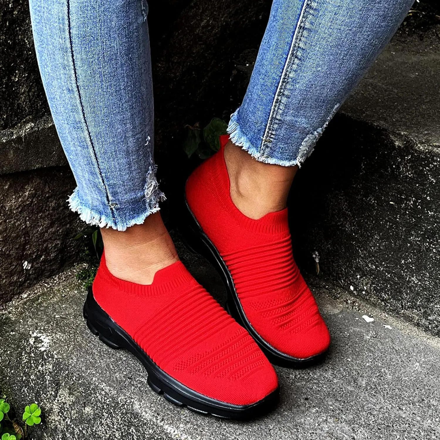 Womens Flat Slip On Sneakers Casual Walking Shoes Lightweight Canvas Comfortable Elastic Non Slip Loafers