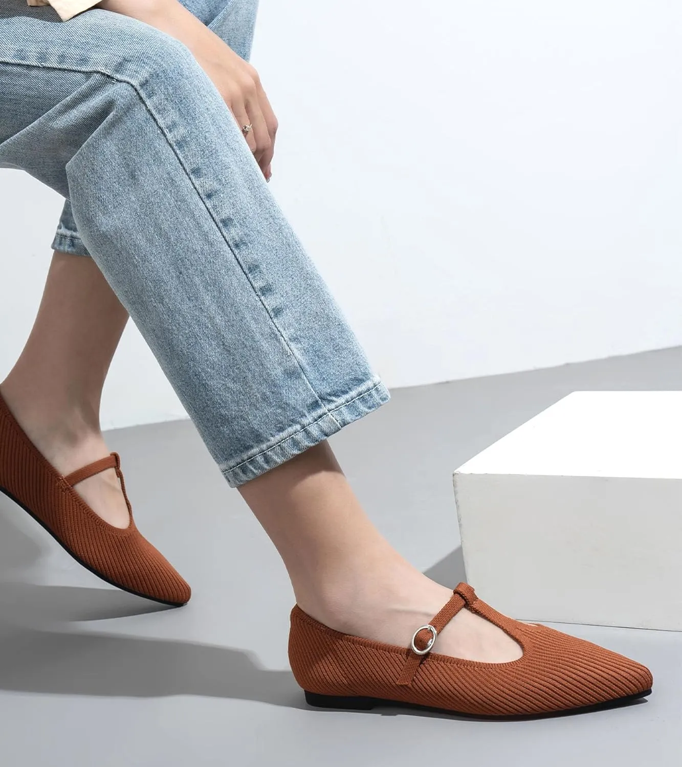 Women's Flats Shoes Comfortable Slip On Shoes Classic Dressy Pointed Toe Bow Knit Ballet Flat