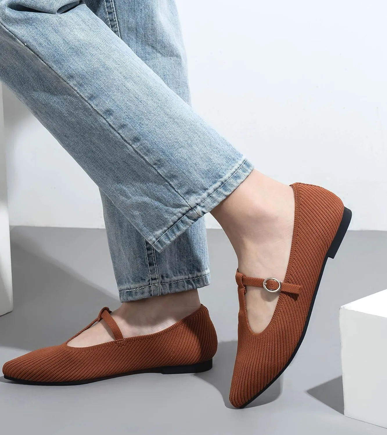 Women's Flats Shoes Comfortable Slip On Shoes Classic Dressy Pointed Toe Bow Knit Ballet Flat
