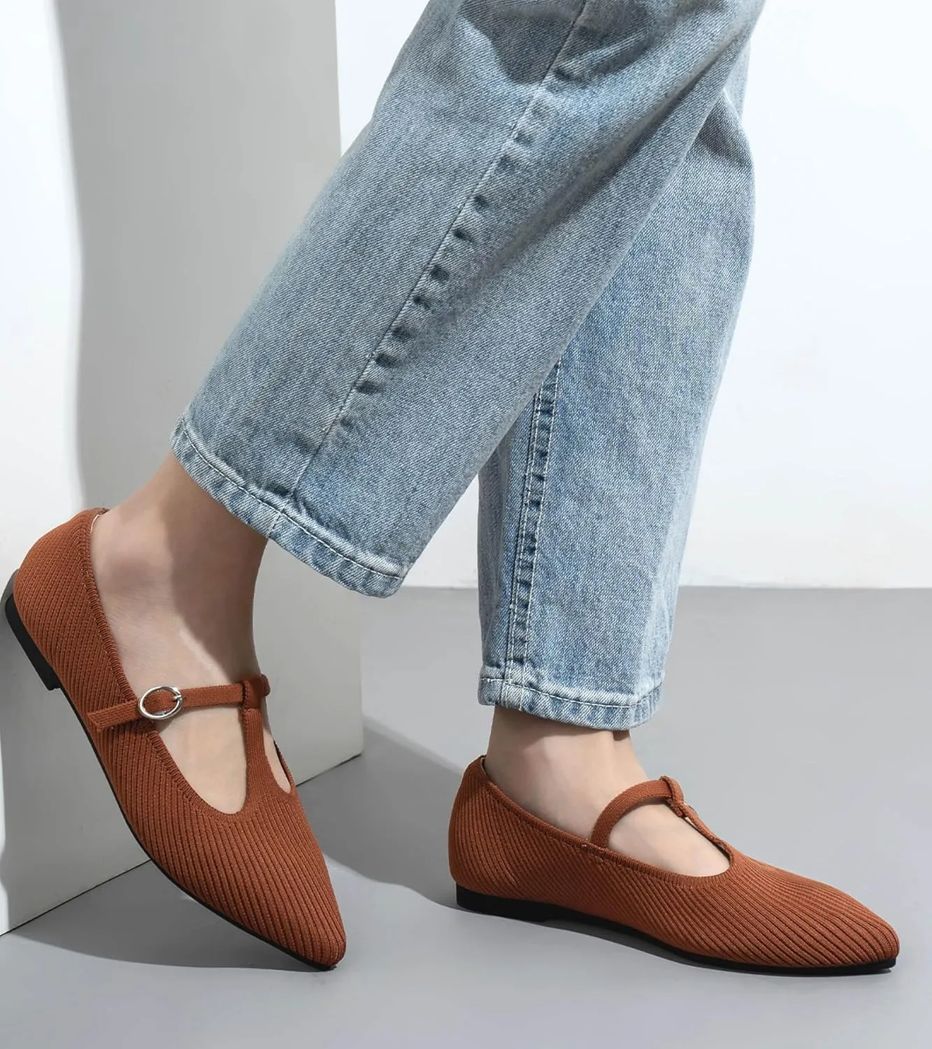 Women's Flats Shoes Comfortable Slip On Shoes Classic Dressy Pointed Toe Bow Knit Ballet Flat