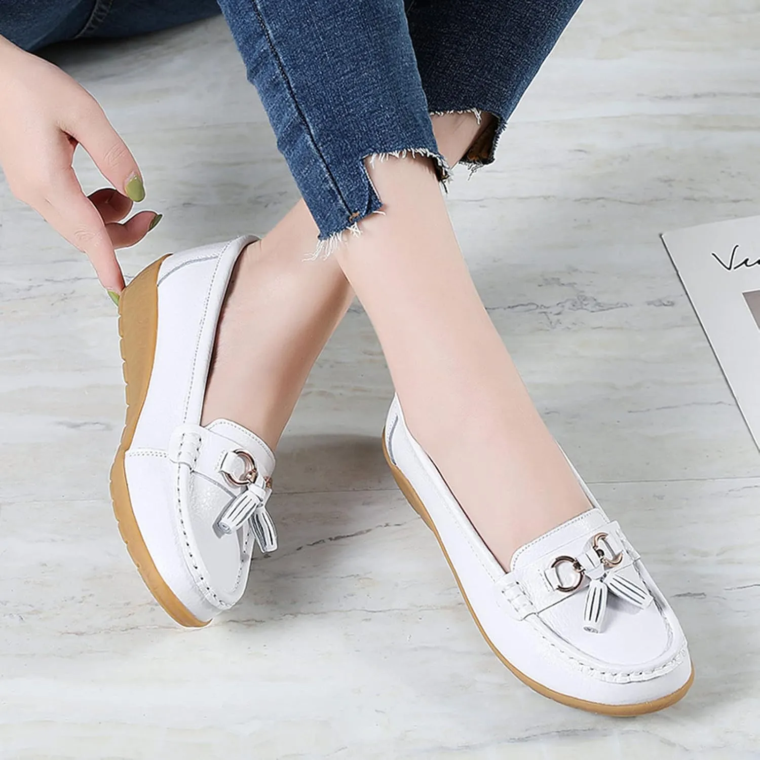 Women's Flats Shoes Womens Walking Flat Loafer Slip On Leather Loafer Comfortable Flat Shoes Comfortable Soft Slip On