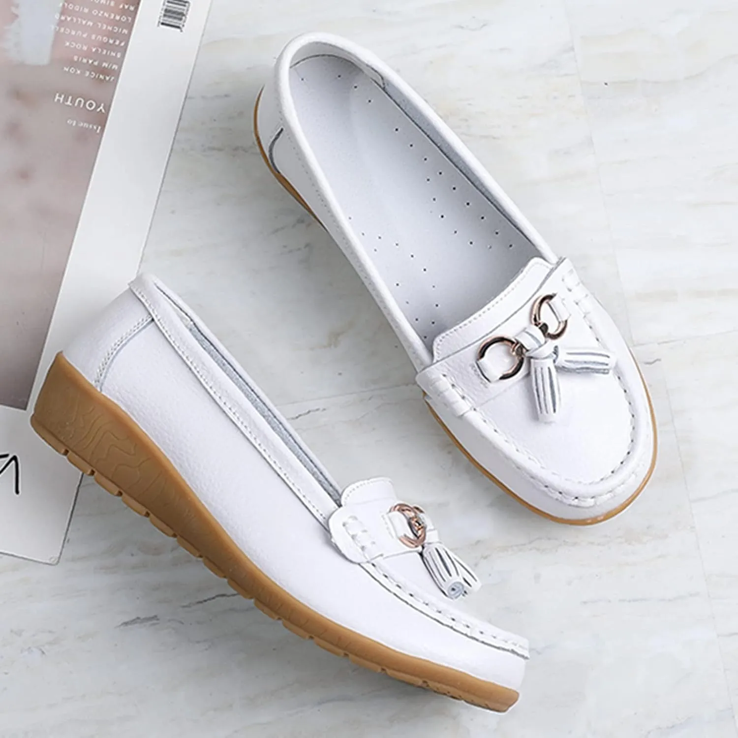 Women's Flats Shoes Womens Walking Flat Loafer Slip On Leather Loafer Comfortable Flat Shoes Comfortable Soft Slip On